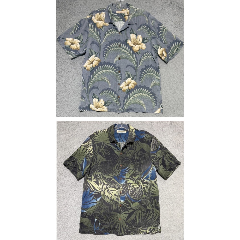 Lot of 2 Tommy Bahama 100% silk button up short sleeve shirts Mens Medium Floral